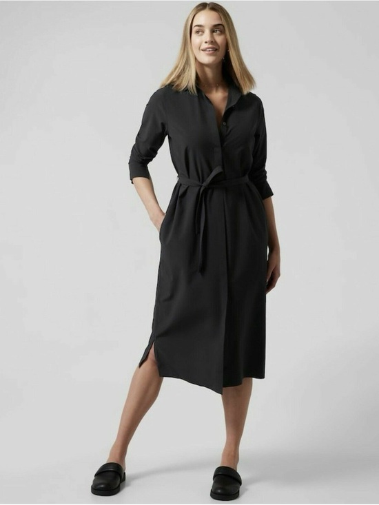 Athleta Dresses & Skirts - Athleta Black Urbanite Long Sleeve Shirt Dress with Self Tie